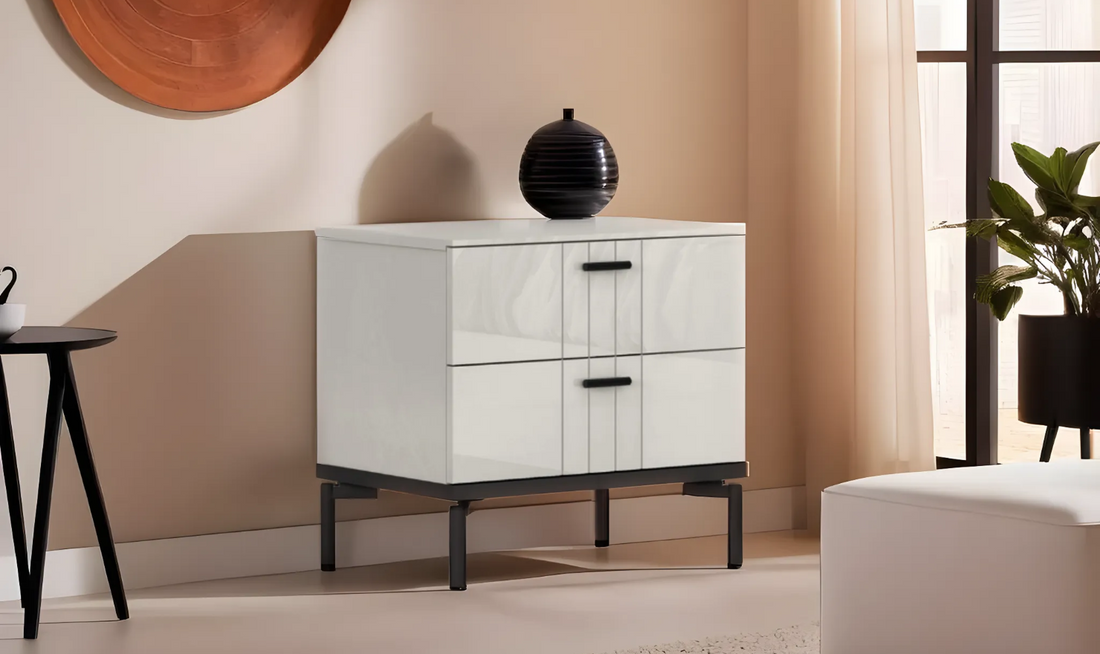 Bella 2- Drawers Premium Wooden Nightstand With Matte Black Legs