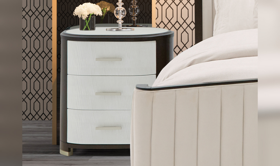 AICO Paris Chic 3-Drawer Nightstand with Marbled Top