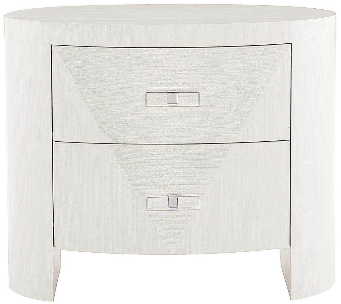 Bernhardt Axiom Oval Nightstand with 2-Drawer in Linear White