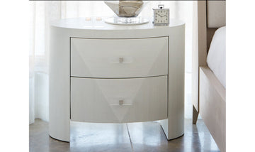 Bernhardt Axiom Oval Nightstand with 2-Drawer in Linear White